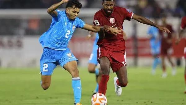 India's Rahul Bheke in action with Qatar's Tameem Mansour Al Abdullah