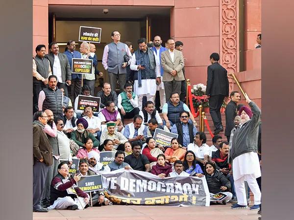 Suspended MPs during a protest in Parliament complex on December 20