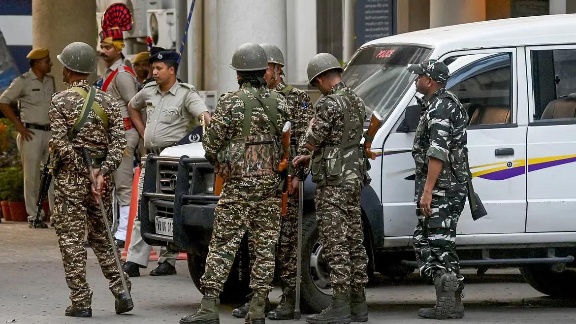 Security personnel at Bhavani Bhawan, West Bengal