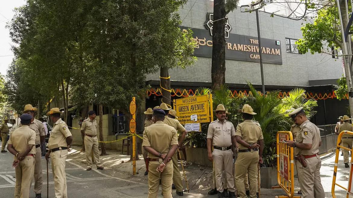 Security personnel at Rameshwaram Cafe blast site