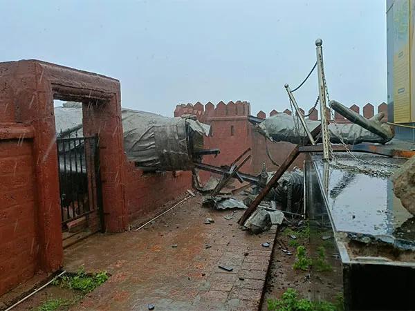 The collapsed statue of Chattrapati Shivaji Maharaj