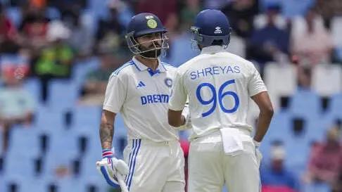 India's batters Virat Kohli and Shreyas Iyer during the first day of the first Test cricket match between India and South Africa
