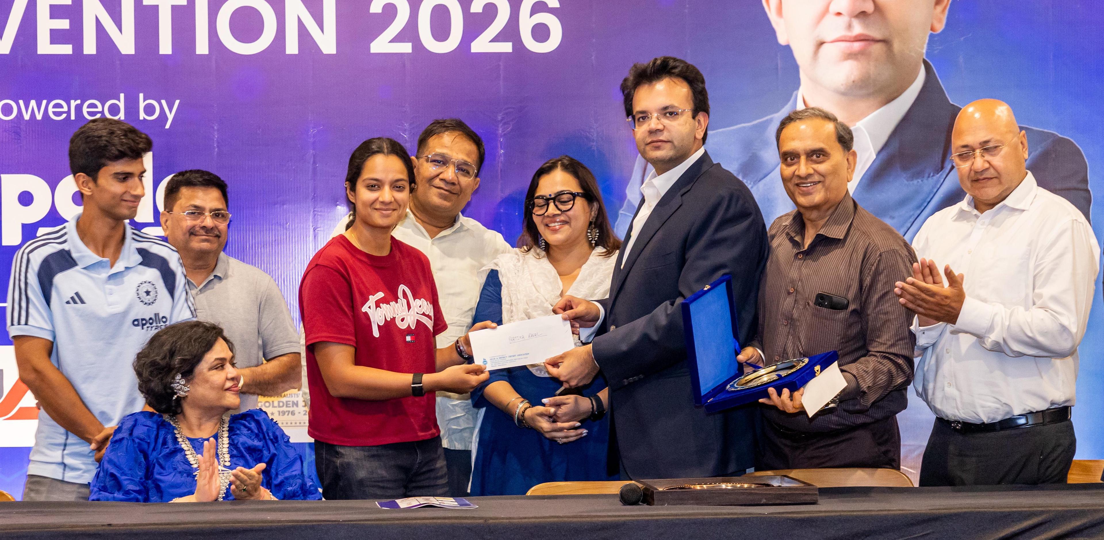 DDCA Prez Jaitley hands Pratika Rawal ₹51 lakh reward as SJFI's Golden Jubilee Convention concludes