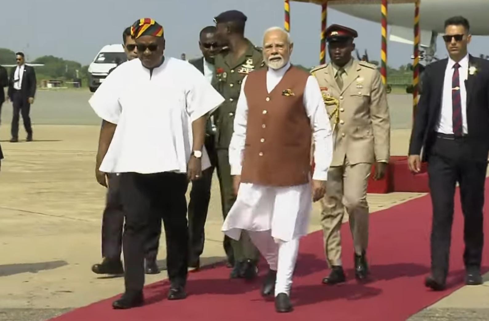 PM Modi begins landmark visit to Ghana, receives warm welcome from President Mahama at airport