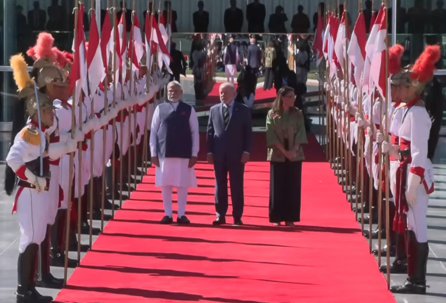 PM Modi accorded grand ceremonial welcome in Brazil capital, talks with President Lula next