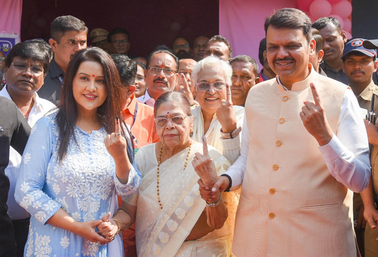 Maha local polls: CM Devendra Fadnavis casts vote along with his family