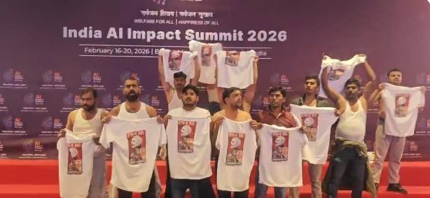 Youth Congress members stage shirtless protest at AI Summit, detained