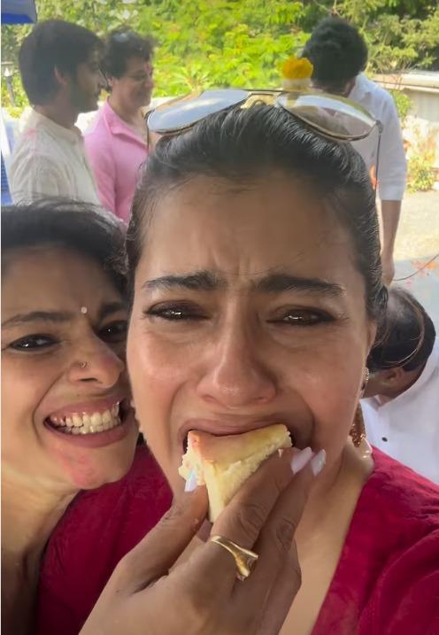 Kajol asks 'my birthday or your?' as sister Tanishaa force feeds her cake