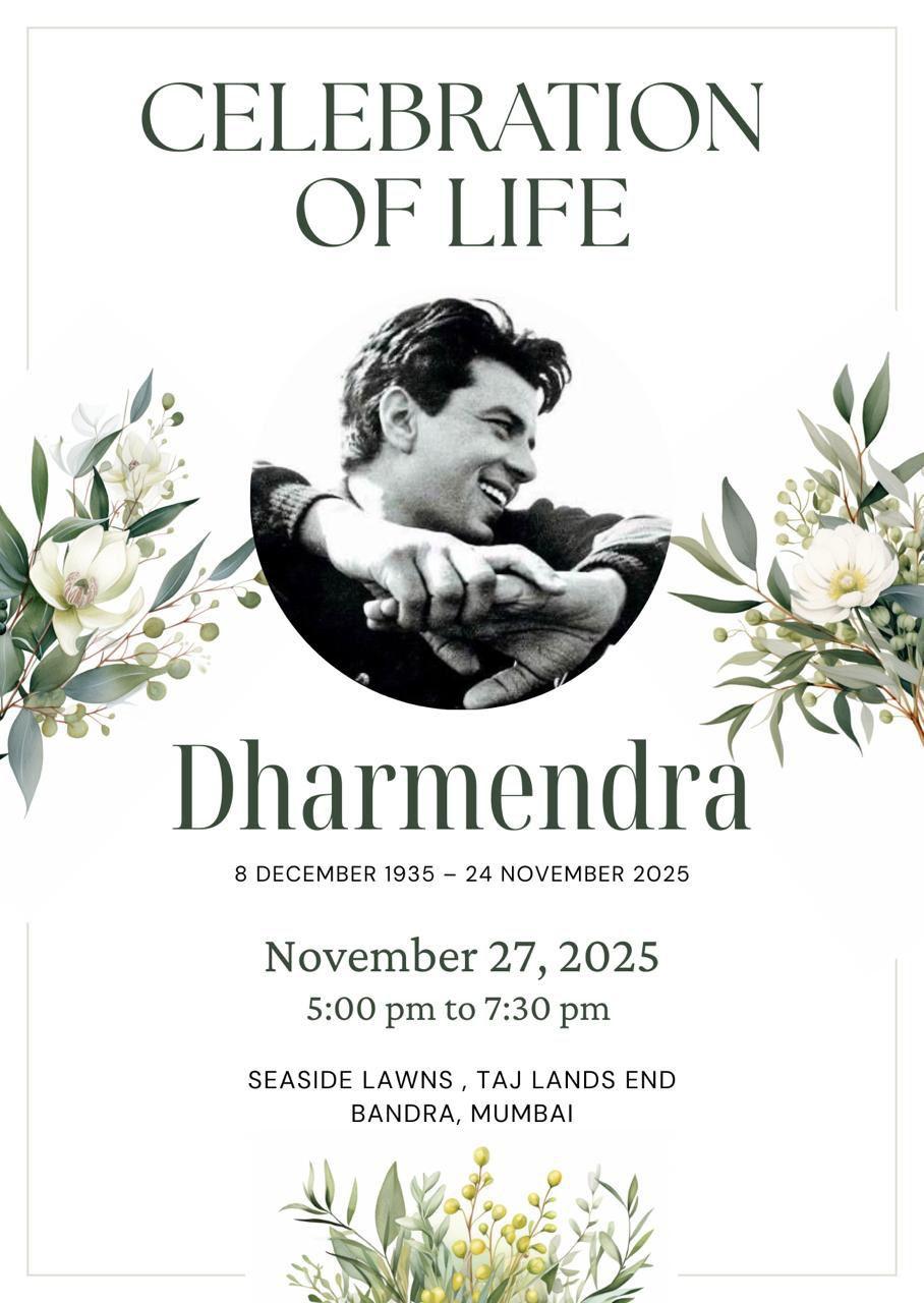 Late Dharmendra's prayer meet, “Celebration of Life”, to be held on Nov 27