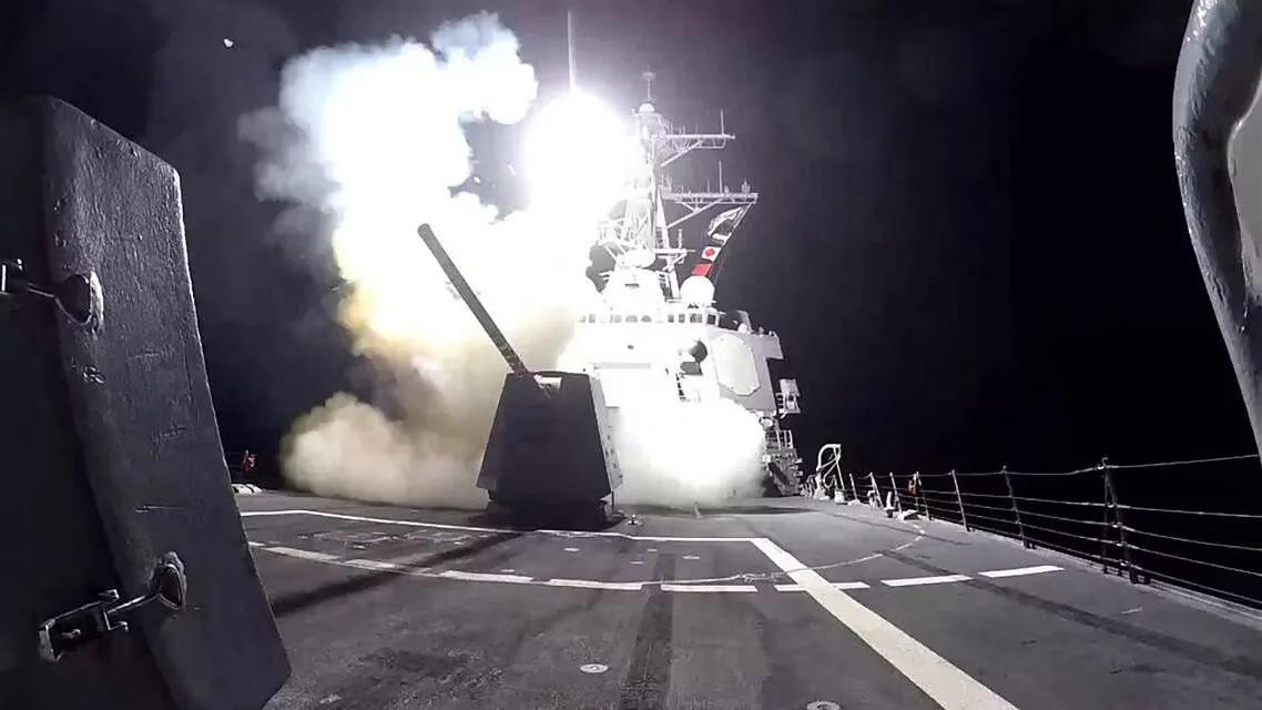 A missile is launched from a US Navy warship