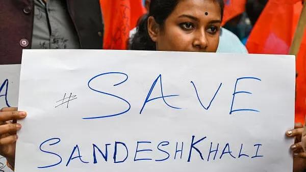 ABVP participate in a protest rally over Sandeshkhali