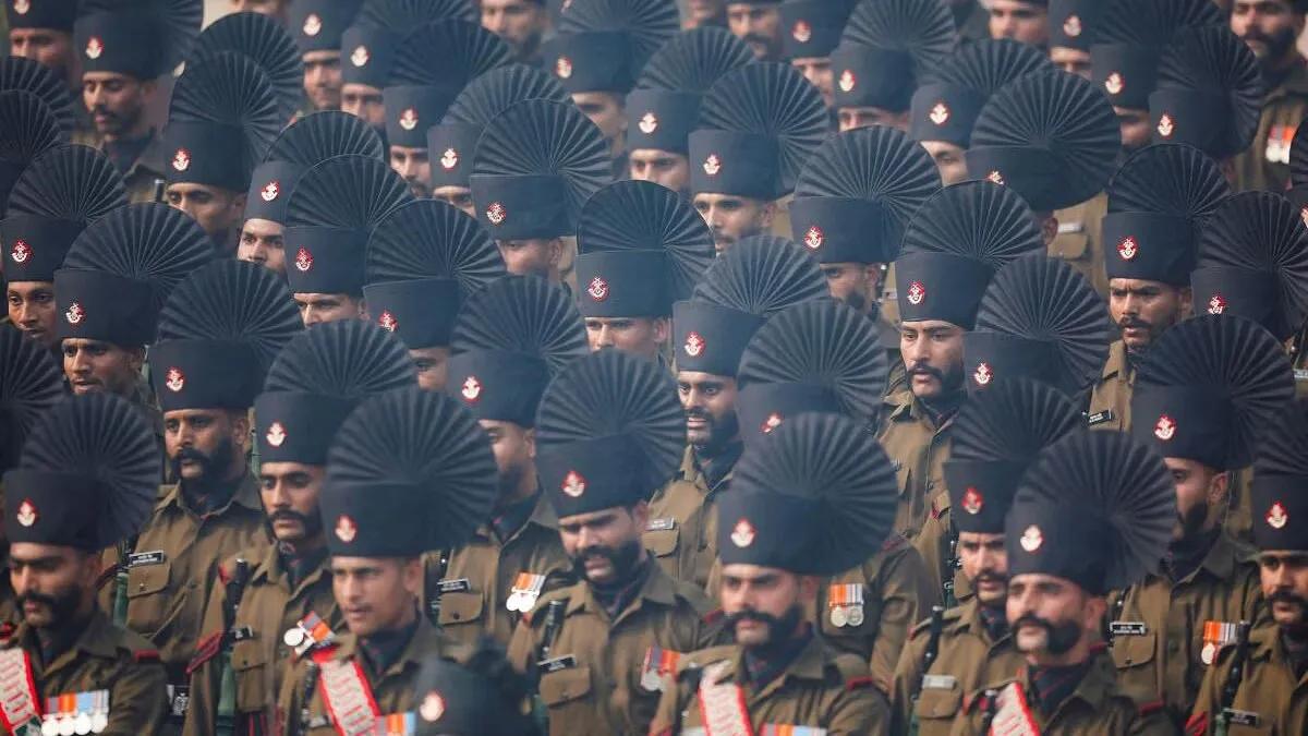 Indian soldiers march during the Republic Day parade in New Delhi