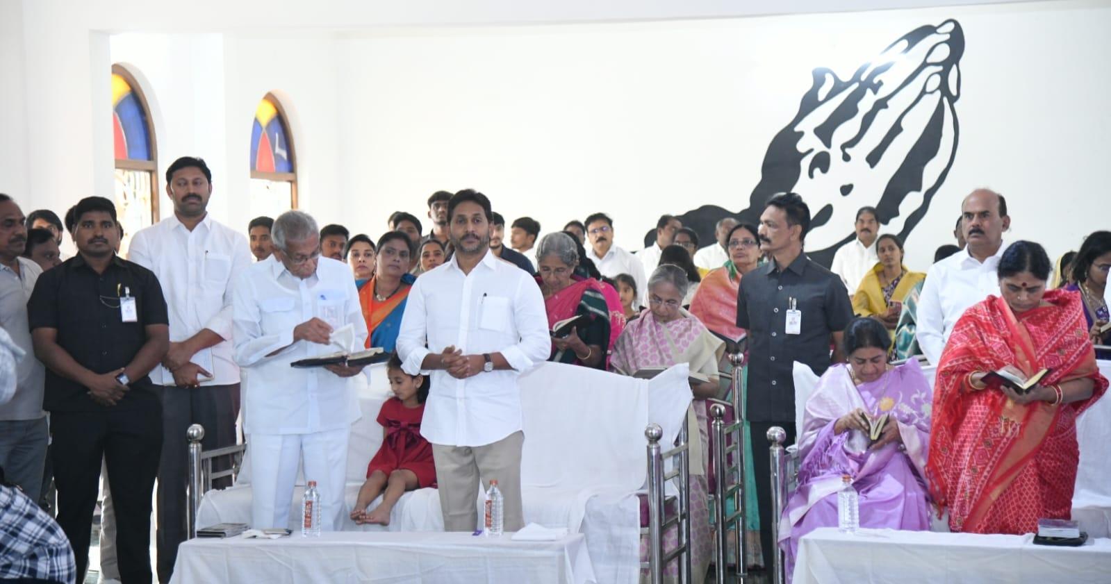 Jagan offers prayers with family members at Andhra's Pulivendula church