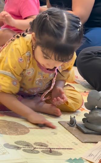 Bipasha Basu’s baby girl Devi sculpts Ganpati idol with her tiny hands