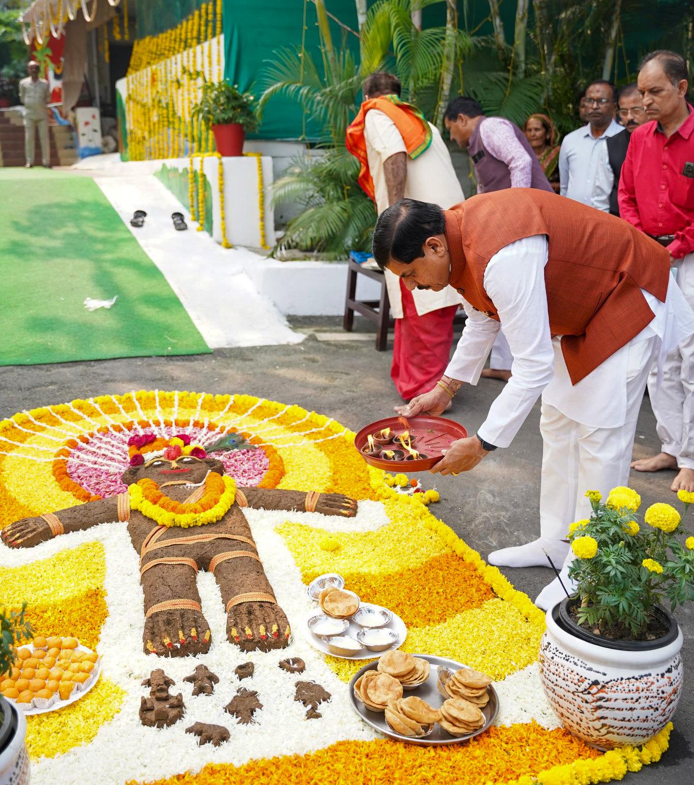 CM Mohan Yadav performs Govardhan puja, highlights MP govt's Animal Husbandry schemes