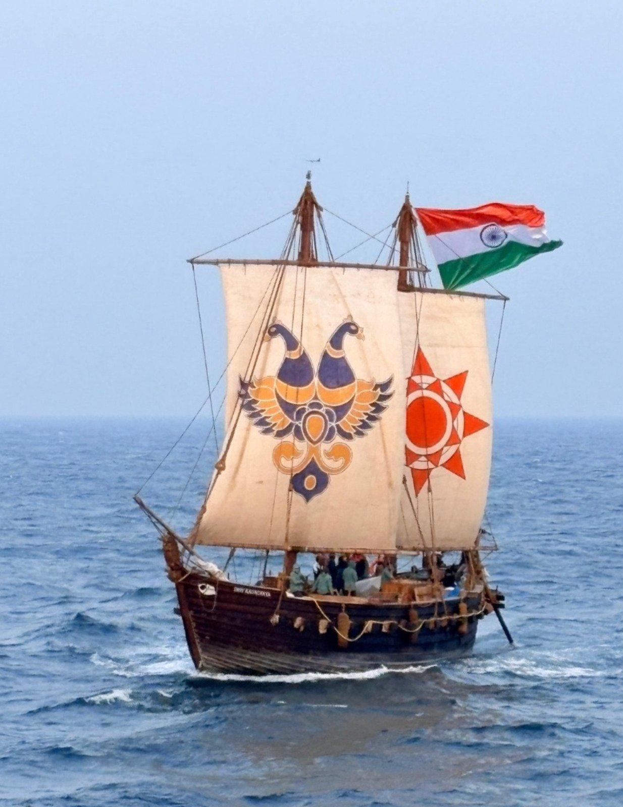 MoS Sanjay Seth ceremonially flags in INSV Kaundinya after Oman visit