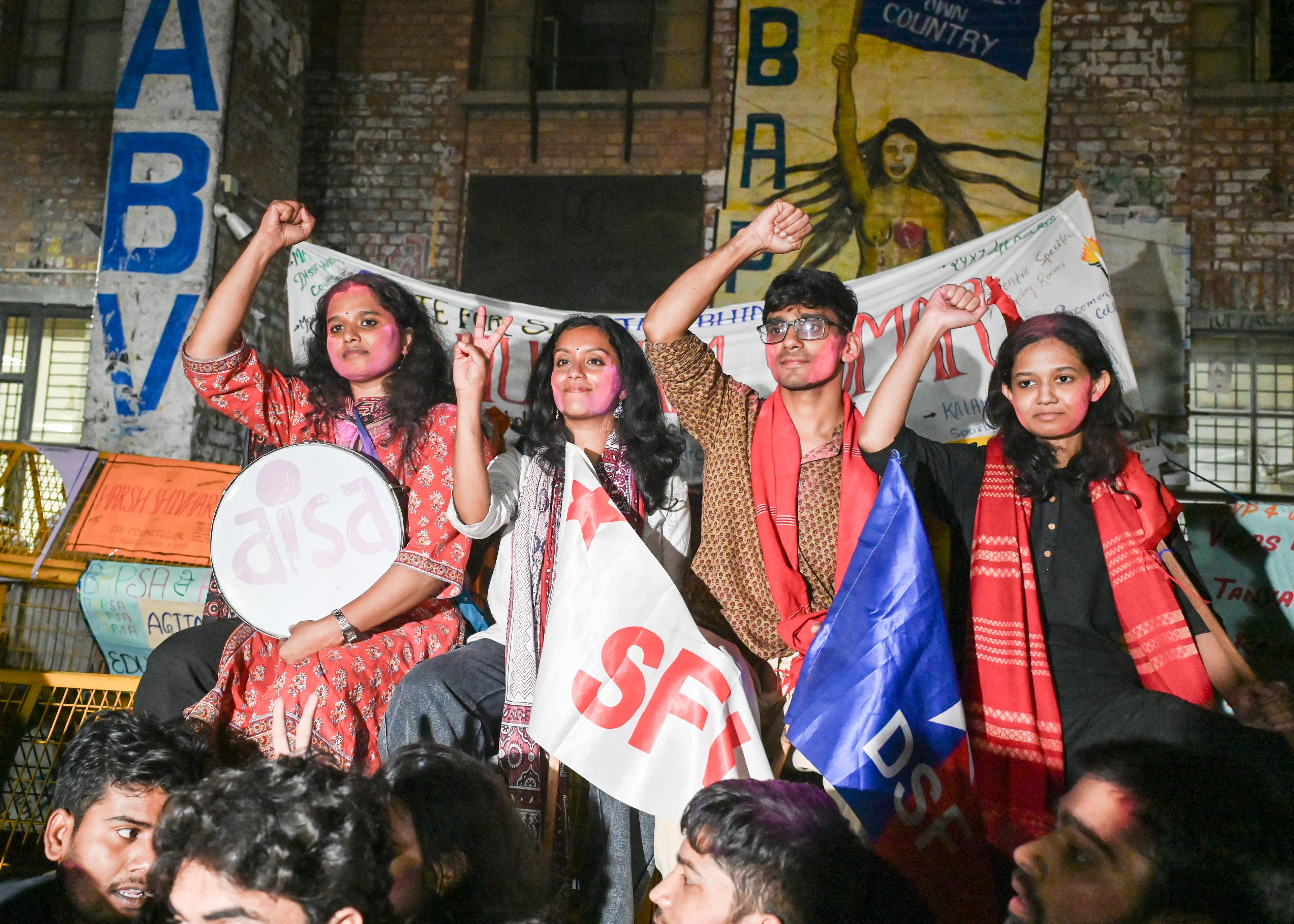 JNUSU poll: Left sweeps all 4 seats, Aditi Mishra elected president