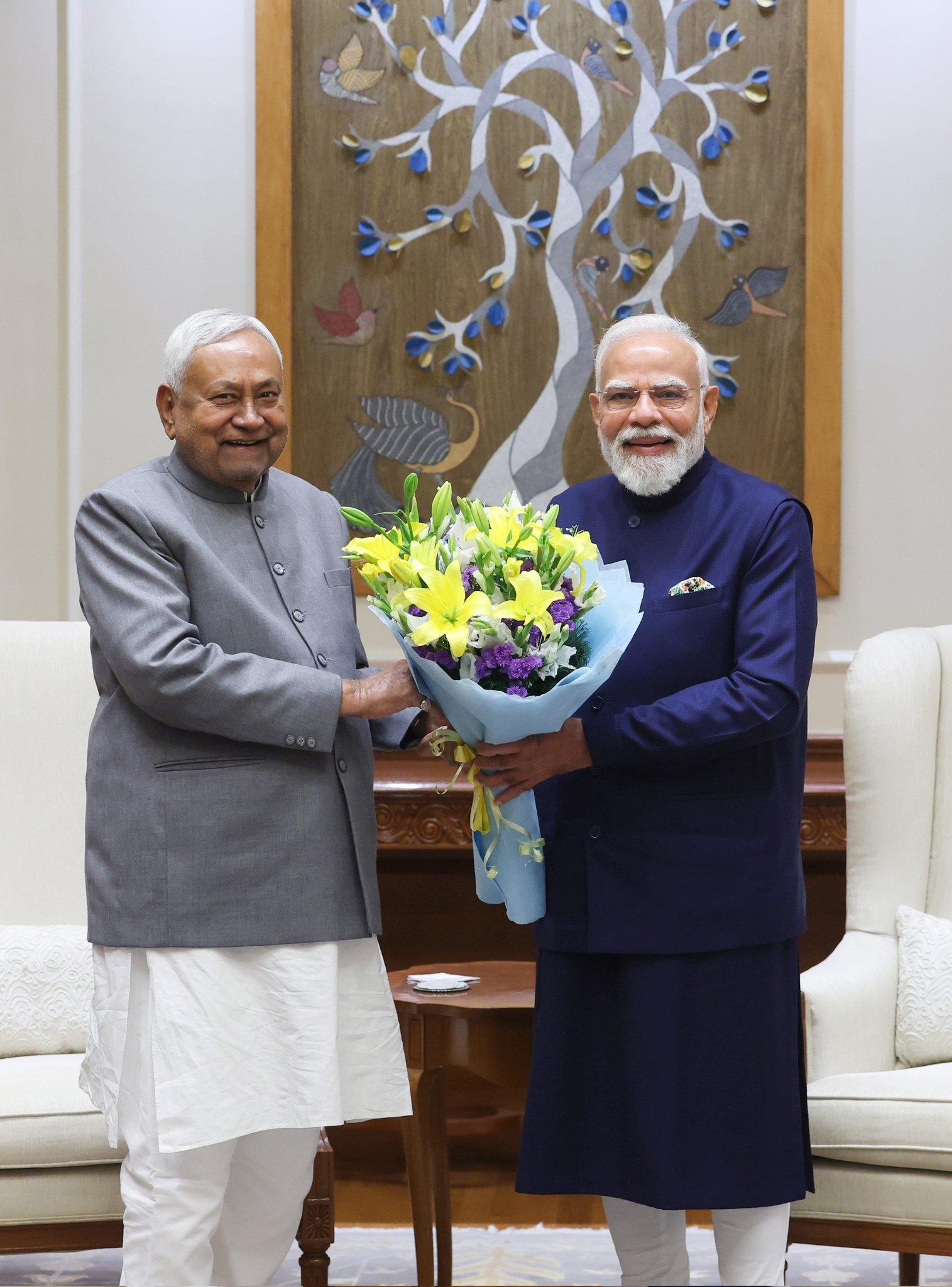 Bihar CM Nitish Kumar meets PM Modi in Delhi; discuss development and political issues