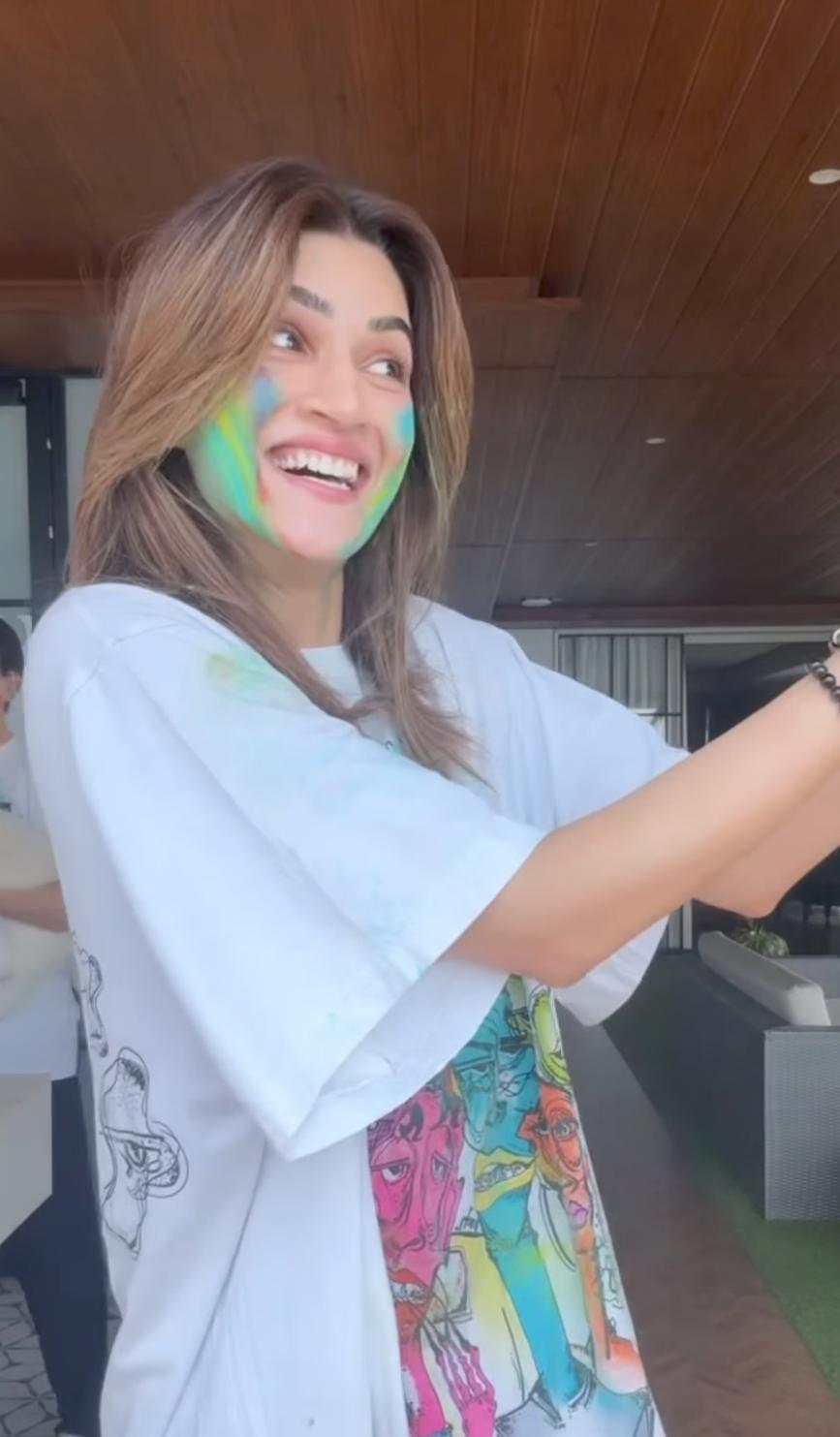 Kriti Sanon applies colour to Nupur & Stebin as they celebrate first Holi post marriage