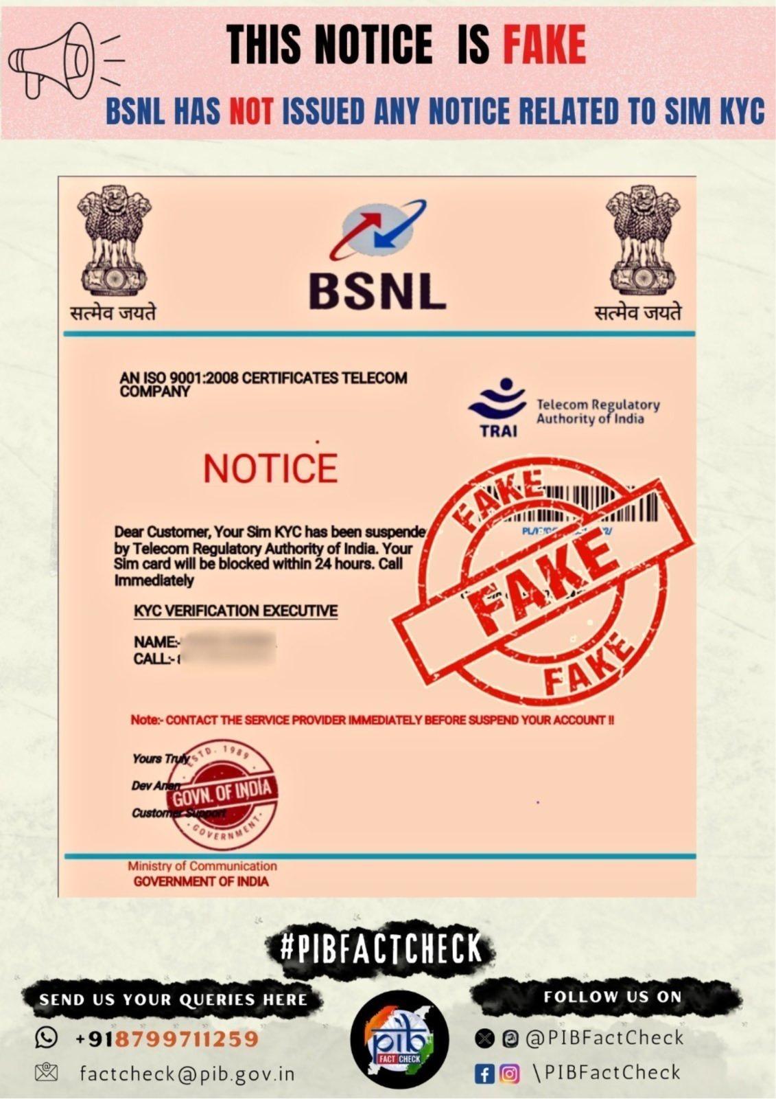 Govt issues factcheck on 'fake BSNL' notices sent by fraudsters to phone users