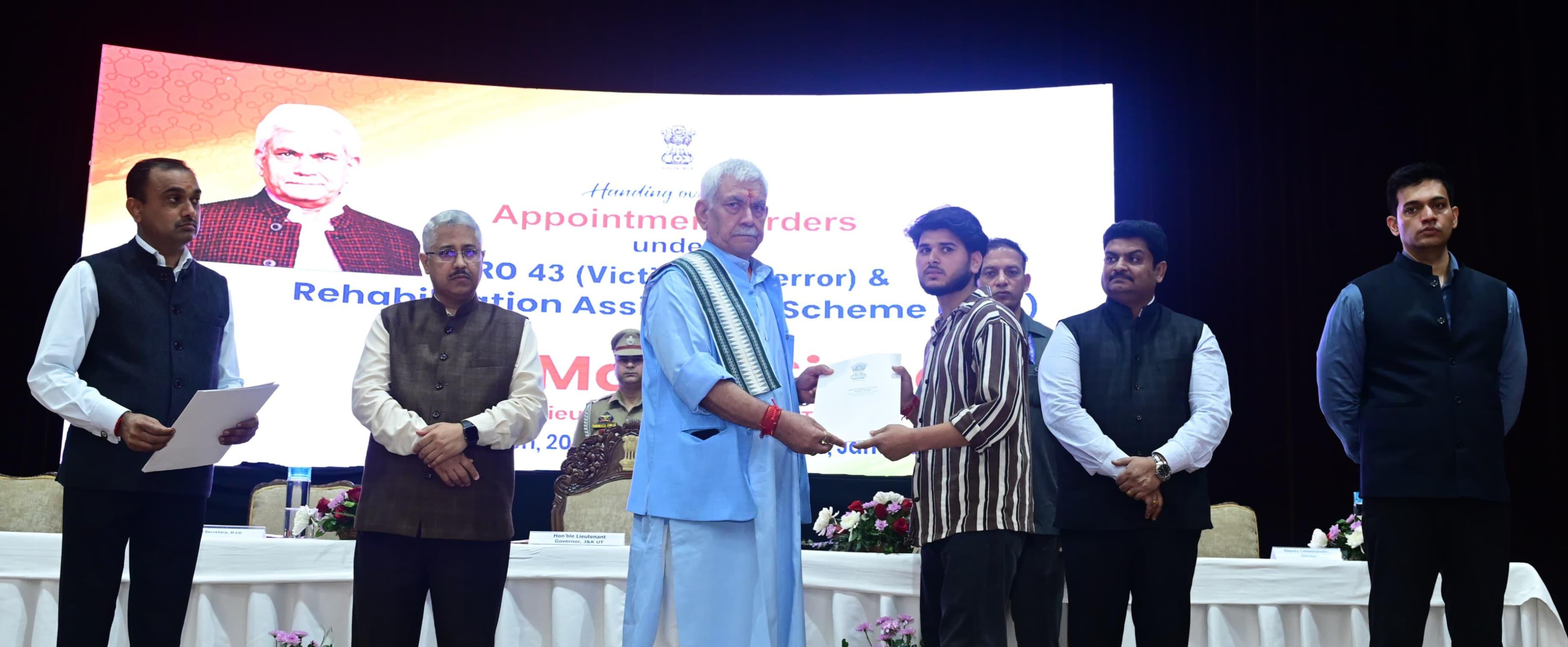 J&K L-G hands over appointment letters to families of terror victims in Jammu