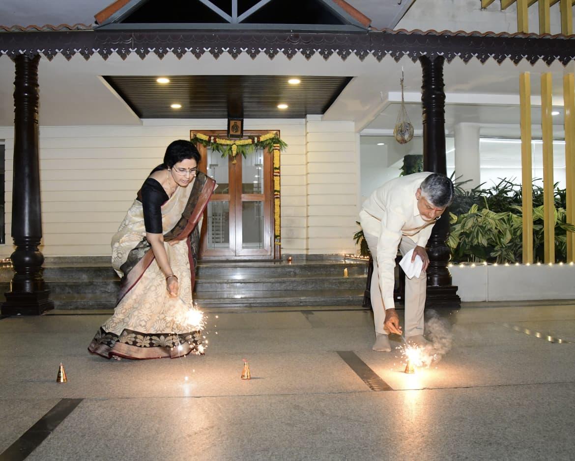 Andhra CM Chandrababu Naidu celebrates Diwali with wife